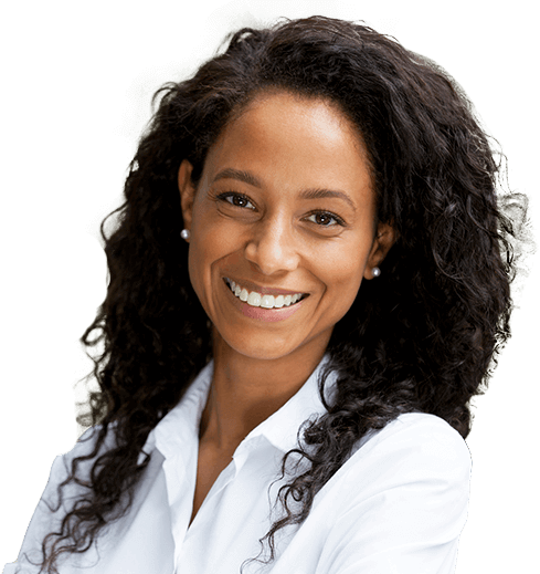 Woman in white button up blouse smiling