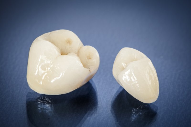 an up-close look at two different types of dental crowns